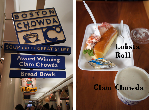Chowda and Lobsta Rolls in Quincy Market, Boston