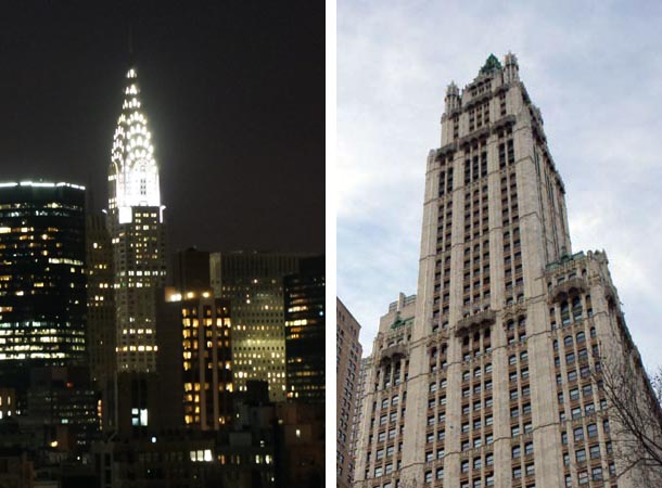 Chrysler Buiding by night and the Woolworth - New York