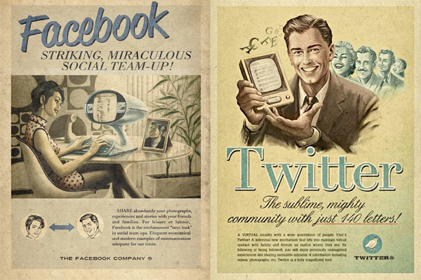 FAcebook et Twitter vintage Poster