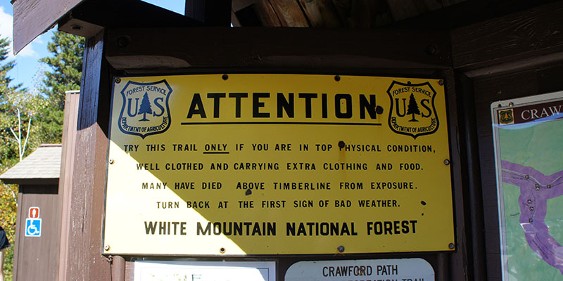 Attention - Panneau randonnée White Mountains