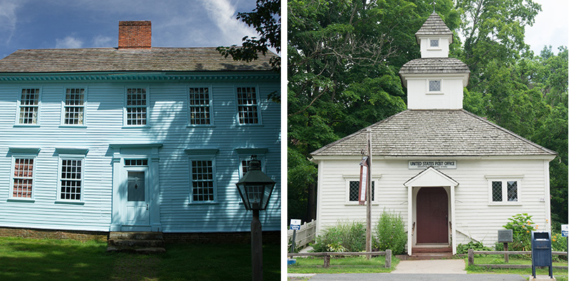 Post office and blue house in Historic Deerfield