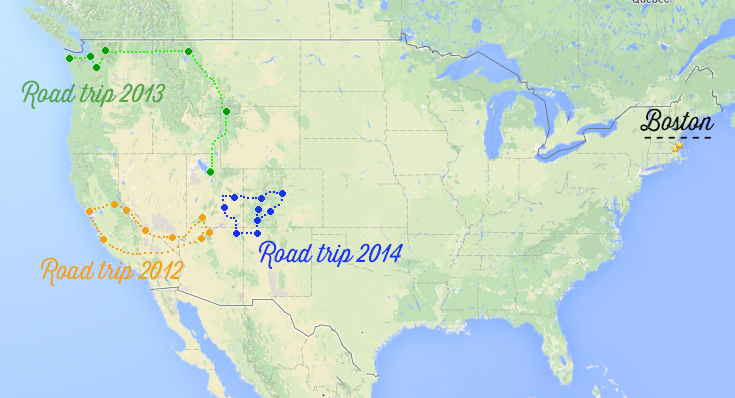 carte des road trips aux Etats-Unis
