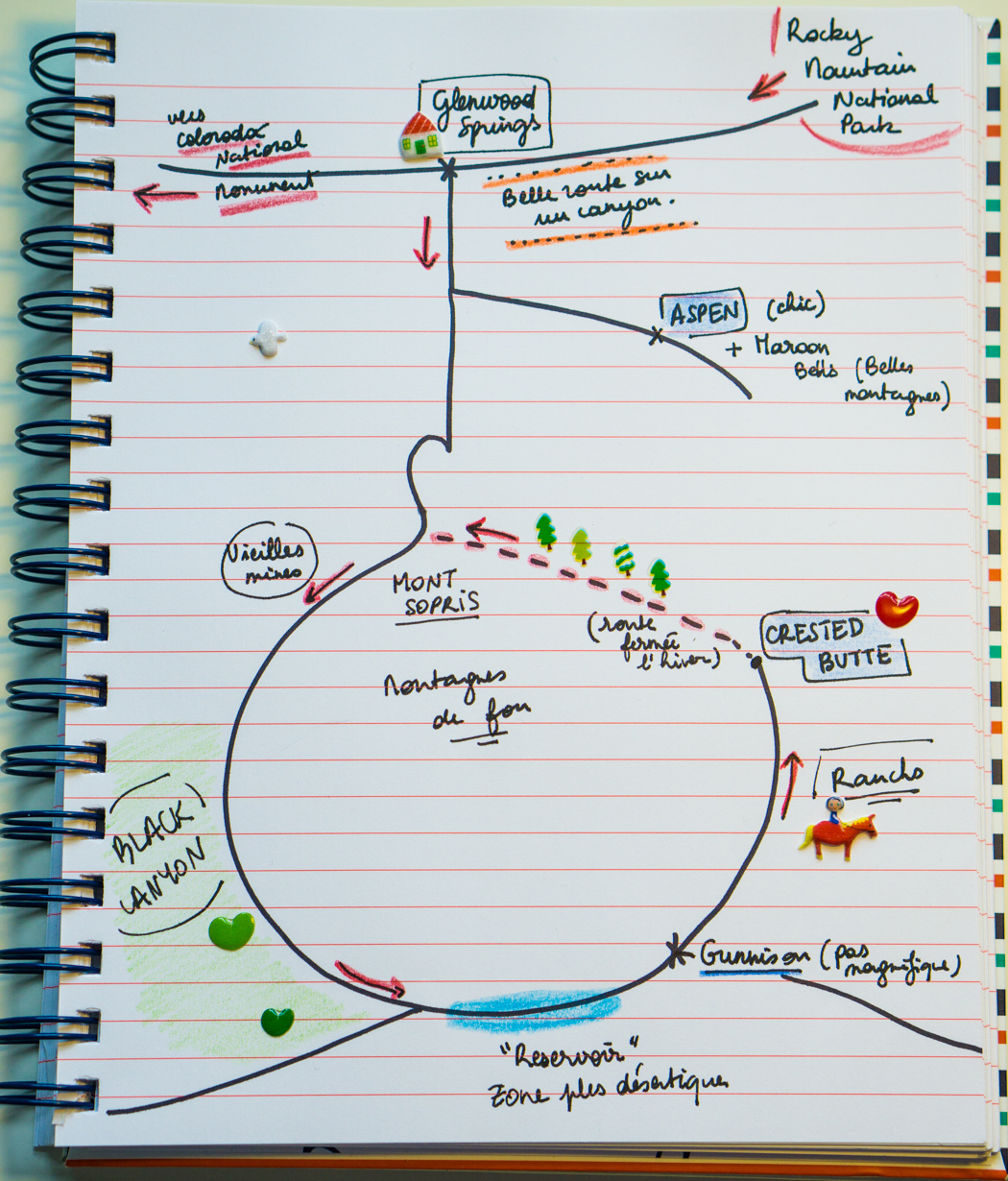 Colorado elk loop - la route dessinée sur mon carnet