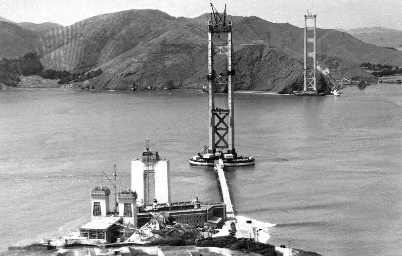 golden gate bridge construction san francisco vintage