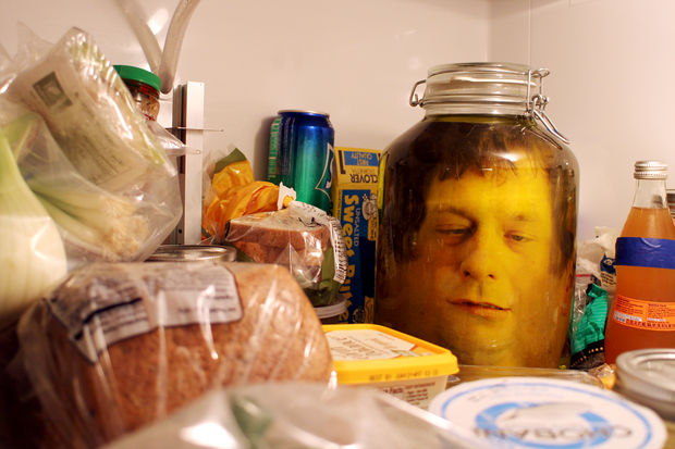 head in a jar prank for Halloween