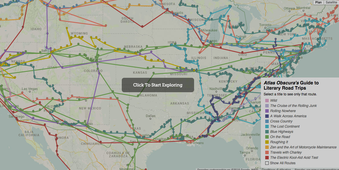 carte des roads trips littéraires aux usa