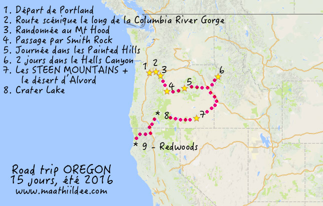 redwoods-carte road trip oregon et californie